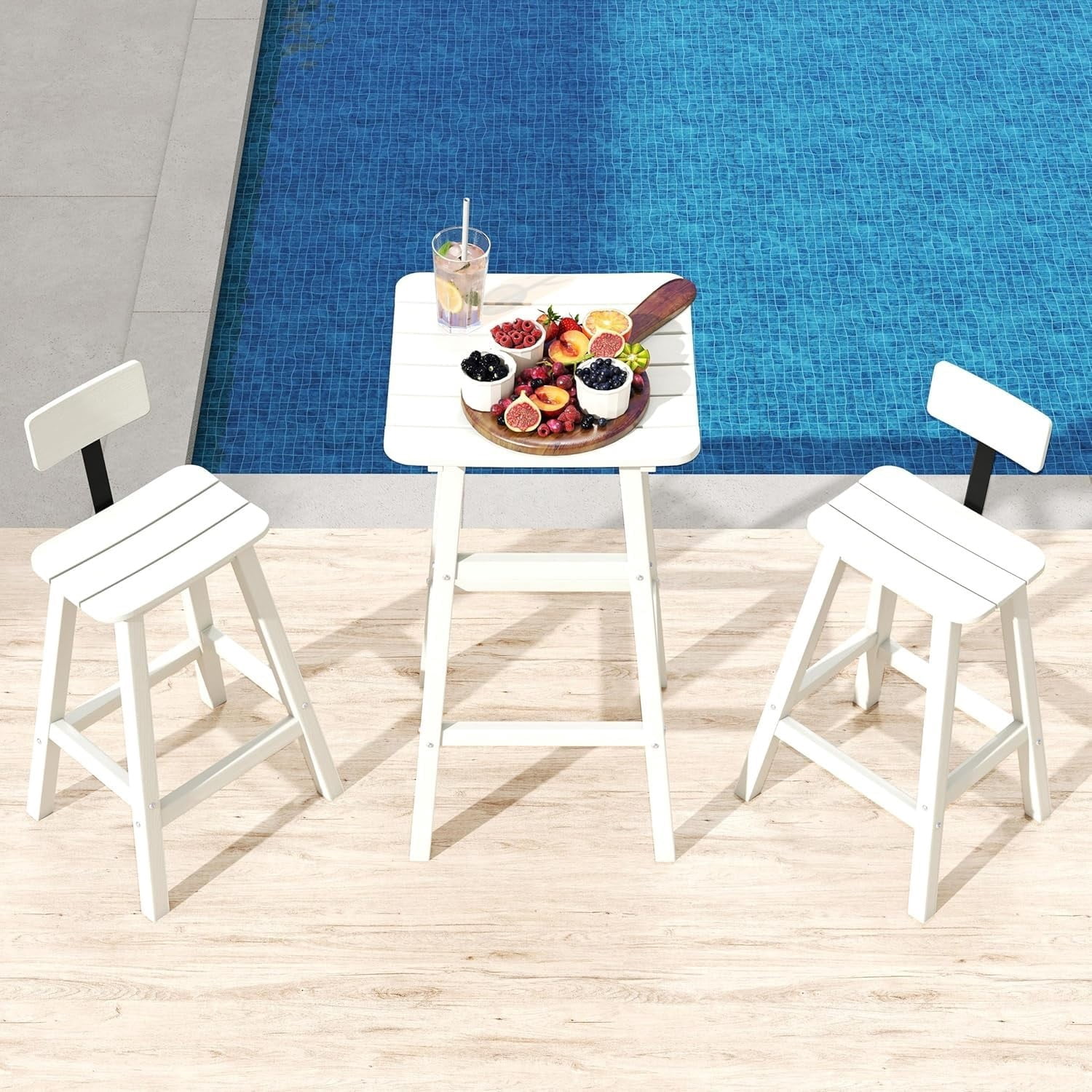 Outdoor Bar Table, HDPE Patio Bar Height Table, All Weather Bistro Pub Table for Deck Porch Backyard Garden, White