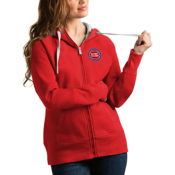 Women's Antigua Red Detroit Pistons Victory Full-Zip Hoodie