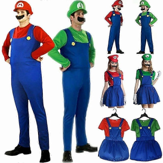 Adult Mens Super Mario Luigi Bros Cosplay Plumber Fancy Dress Costumes 26s