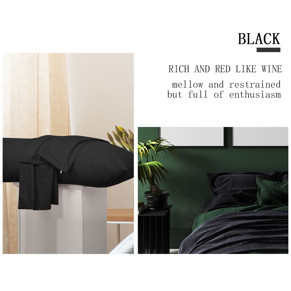 Unique Bargains 3 Pack 100% Cotton Body Pillow Cases Covers with Zipper Black 20" x 48"