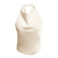 thumbnail image 4 of Yigetop Satin Halter Tops for Women, Ladies' Fashionable Casual Texture Hanging Neck Vest Top Dressy Halter Tops for Women Beige S, 4 of 7