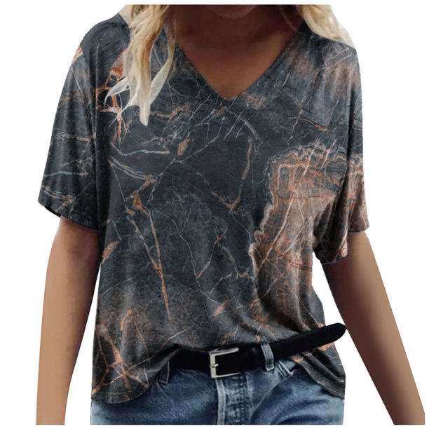 Blusa informal de manga corta con cuello redondo para mujer con estampado del día de San Valentín OAVQHLG3B Store lin121212