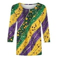 thumbnail image 5 of YOIAVAIOY Womens 3/4 Sleeve Tops Mardi Gras and Christmas Costumes Fashion Round Neck Holiday Printed Tees Purple L, 5 of 5