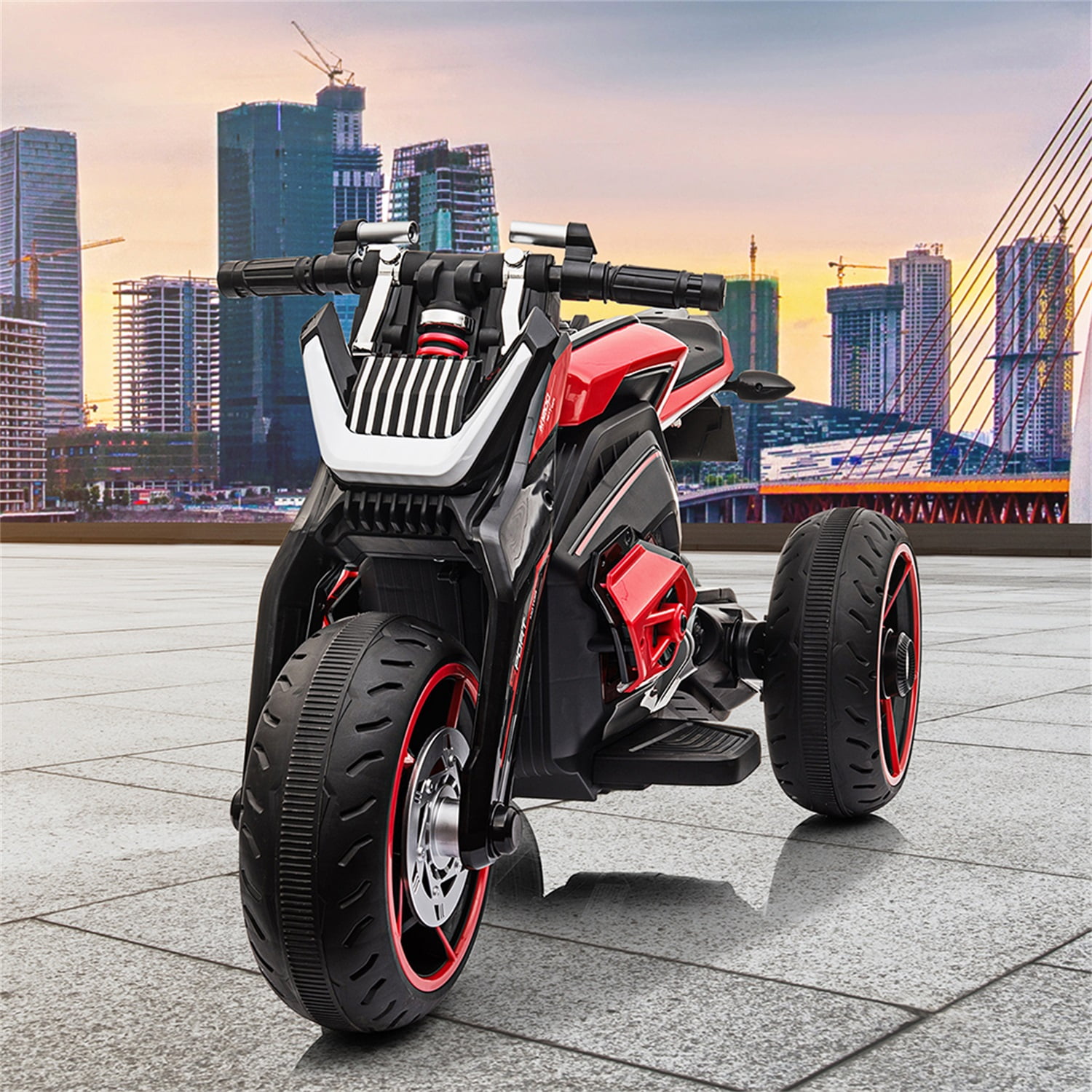 CIPACHO 12V Electric Motorcycle for Kids, Kids Ride On Motorcycle w/ 3 Wheels, Lights, Music, Battery Powered Trike Electric Toy for Children, Red