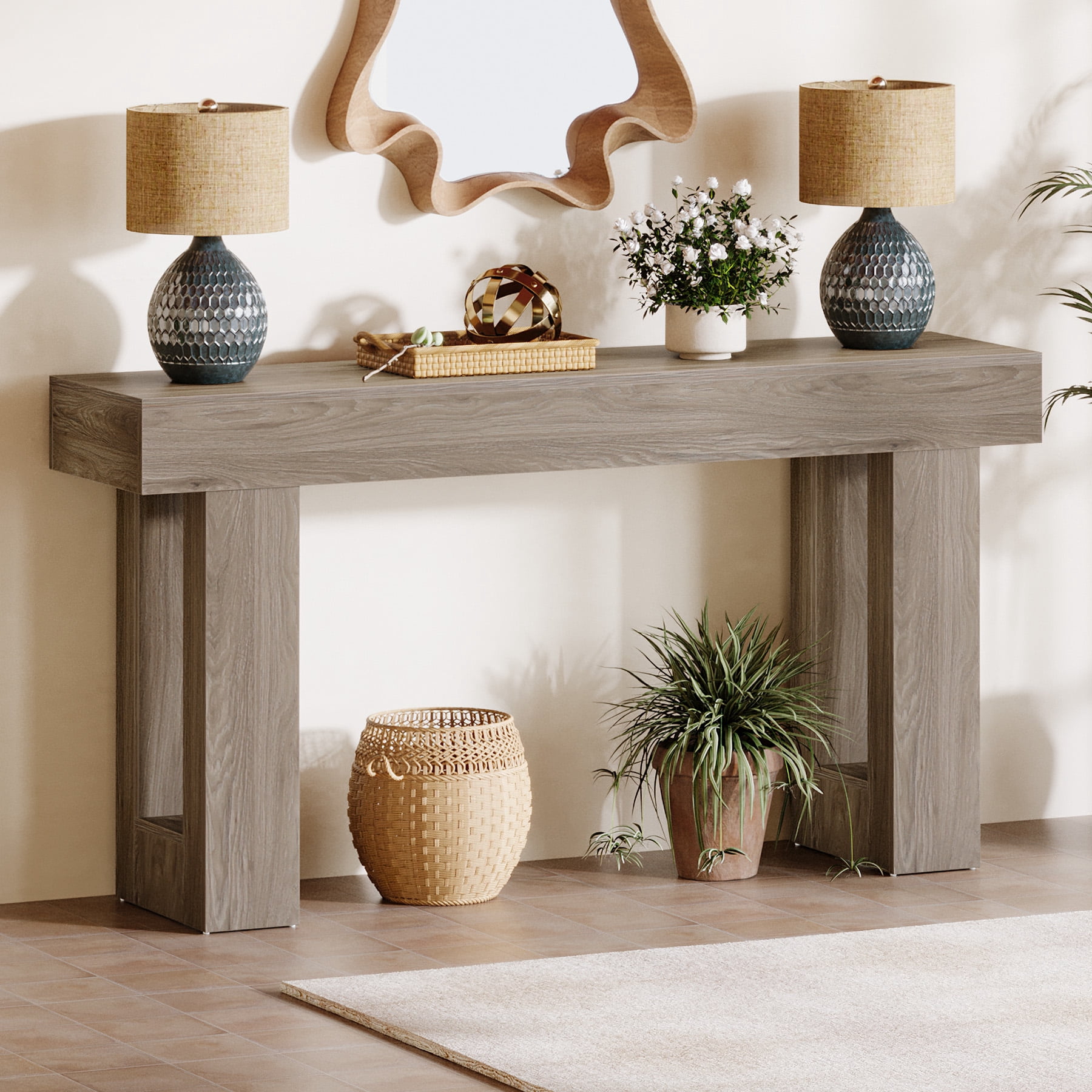Tribesigns 63-Inch Long Console Table, Farmhouse Wooden Sofa Table Behind The Couch, Entryway Table for Entrance, Hallway, Living Room, Grey