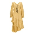 thumbnail image 6 of ZVAVZ Gothic Dress for Women Plus Size Fairy Ruffled Irregular Hem Dress Long Sleeve Lace Up Halloween Dresses Vintage Western Cowgirl Dresses Yellow,L, 6 of 7