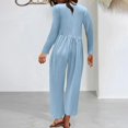 thumbnail image 4 of GYUJNB Combinaison pour Femmes, Couleur Unie, Col Rond, avec Ceinture et Poches, Combinaisons Décontractées, Bleu, TTG, 4 of 5