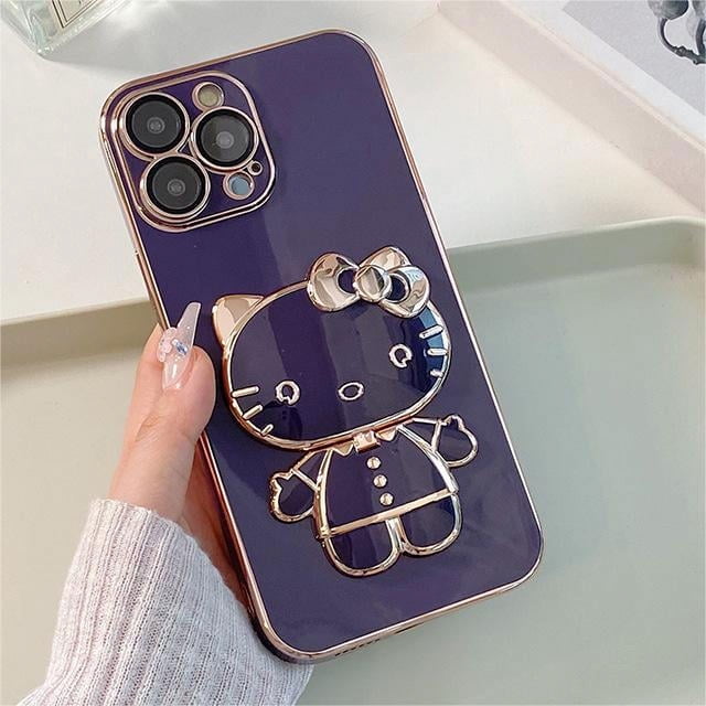 Funda de teléfono móvil de TPU con espejo de maquillaje 3D de Hello Kitty, Popular entre las chicas, para iPhone 14, 13, 12, 11 Pro max, con soporte