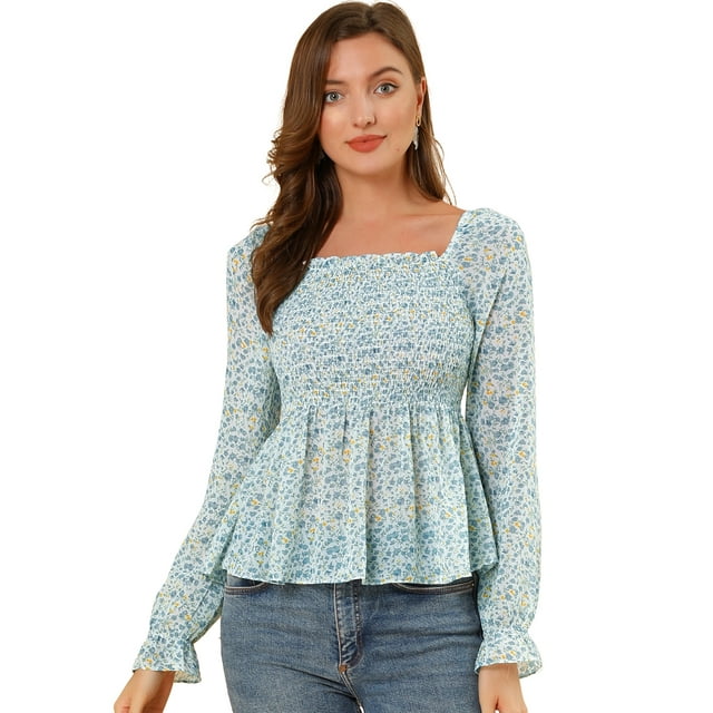 INSPIRE CHIC Blouse à Épaules Dénudées Manches Longues Évasées Imprimé Floral pour Femmes