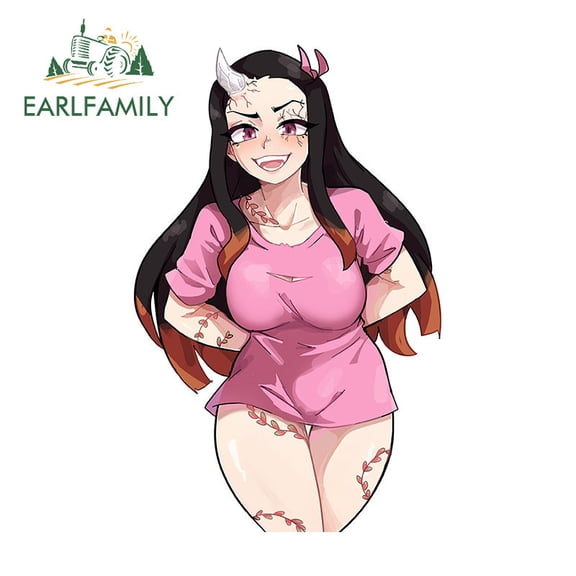 EARLFAMILY 5.1 Inch Nezuko Kamado Car Sticker Personality Waterproof Campervan Rearview Mirror JDM Vinyl Decal Occlusion Scratch Car Goods