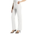 thumbnail image 2 of PiGOGI Women's office Work Straight Leg Yoga Pants with Elastic Waist and Button Detail Casual Stretch Trousers for Women White M, 2 of 6
