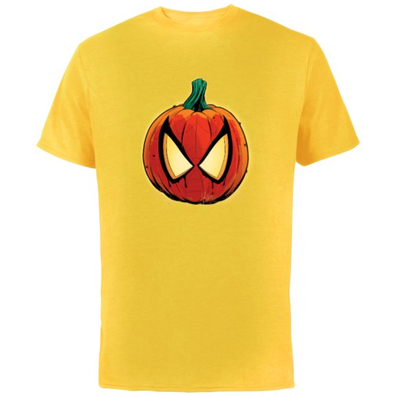 Marvel Spider-Man Halloween Spooky Pumpkin Jack-o’-Lantern - Short Sleeve Cotton T-Shirt for Adults - Customized-Yellow