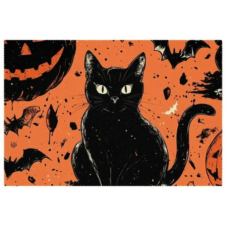 

HOHODIY Rectangular Halloween Placemats Set of 4 Non-Slip Heat Resistant Place Mats Machine Washable 12 x 18 Table Mats for Party Kitchen Dining Home Decor Pumpkin Black Cat