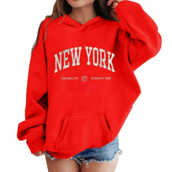 Wdgfv Girls Hoodies Pullover Casual Long Sleeve Graphic Sweatshirt with Pocket Lightweight Loose Fit Preppy Fall Winter Red 7-8 Years