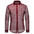 thumbnail image 3 of DDAPJ pyju Men's Sheer Mesh Button Down Shirt See Through Long Sleeve Tops Party Club Shirts Red XXL, 3 of 9
