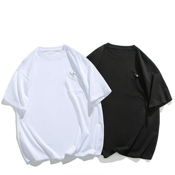 NJDVHB Chemise d'Été pour Hommes, Hauts d'Entraînement pour Hommes, T-Shirts pour Hommes, Manches Courtes Unies, Col Rond, Blouses Décontractées avec Poche, Blanc, TTG