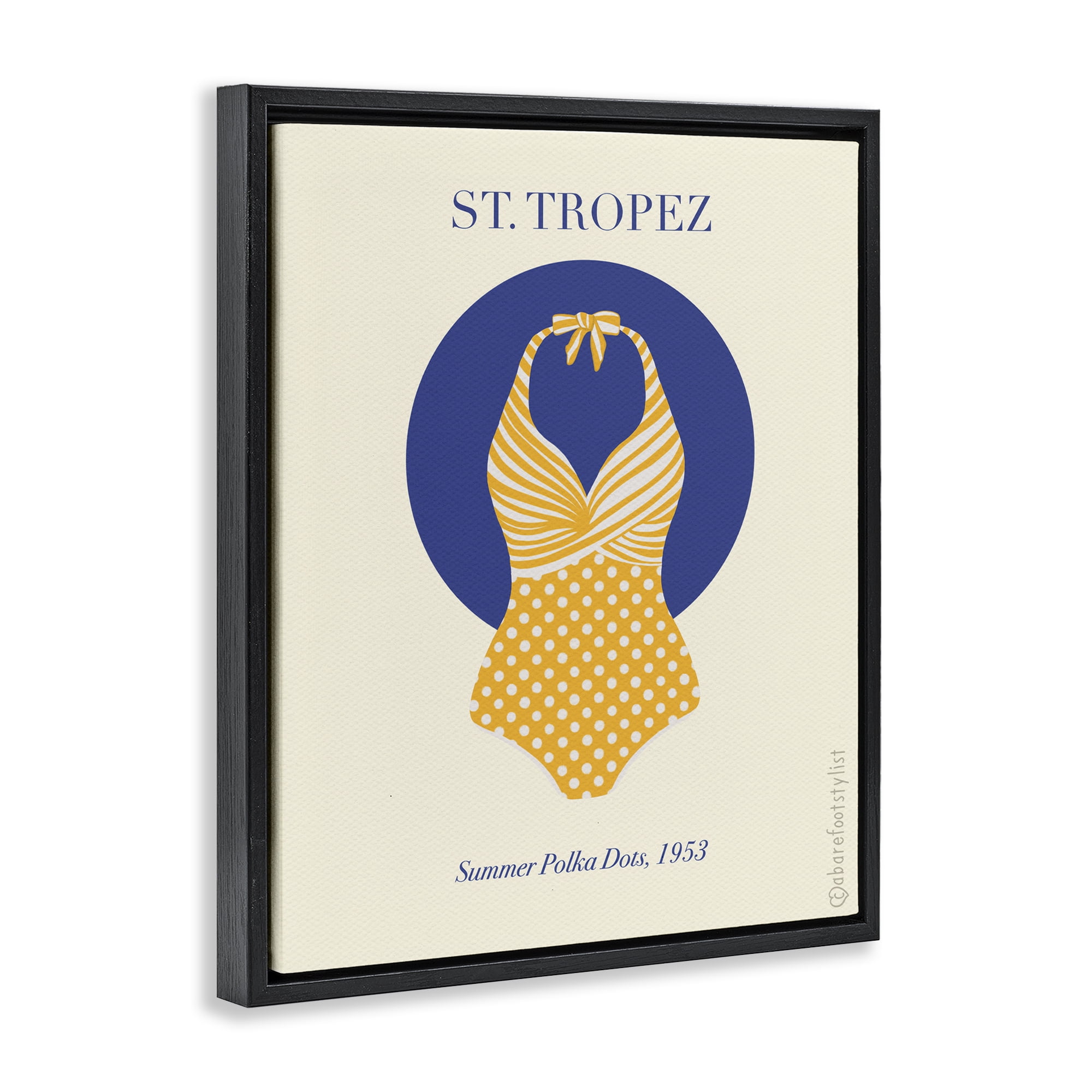 Stupell Industries St. Tropez Dotted Swimsuit Black Framed Floater Canvas Wall Art, design by A Barefoot Stylist