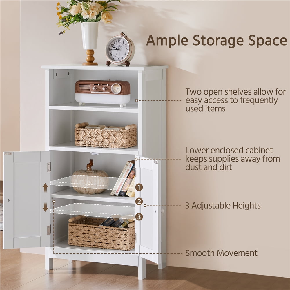 Yaheetech 5-Tier Bathroom Floor Cabinet with Double Door and Adjustable Shelf, White