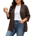 thumbnail image 2 of Purcolt Womens Plus Size Open Front 3/4 Sleeve Knit Cardigan Lightweight Layering Shrug Sweater with Pockets, 1X-5X, 2 of 9