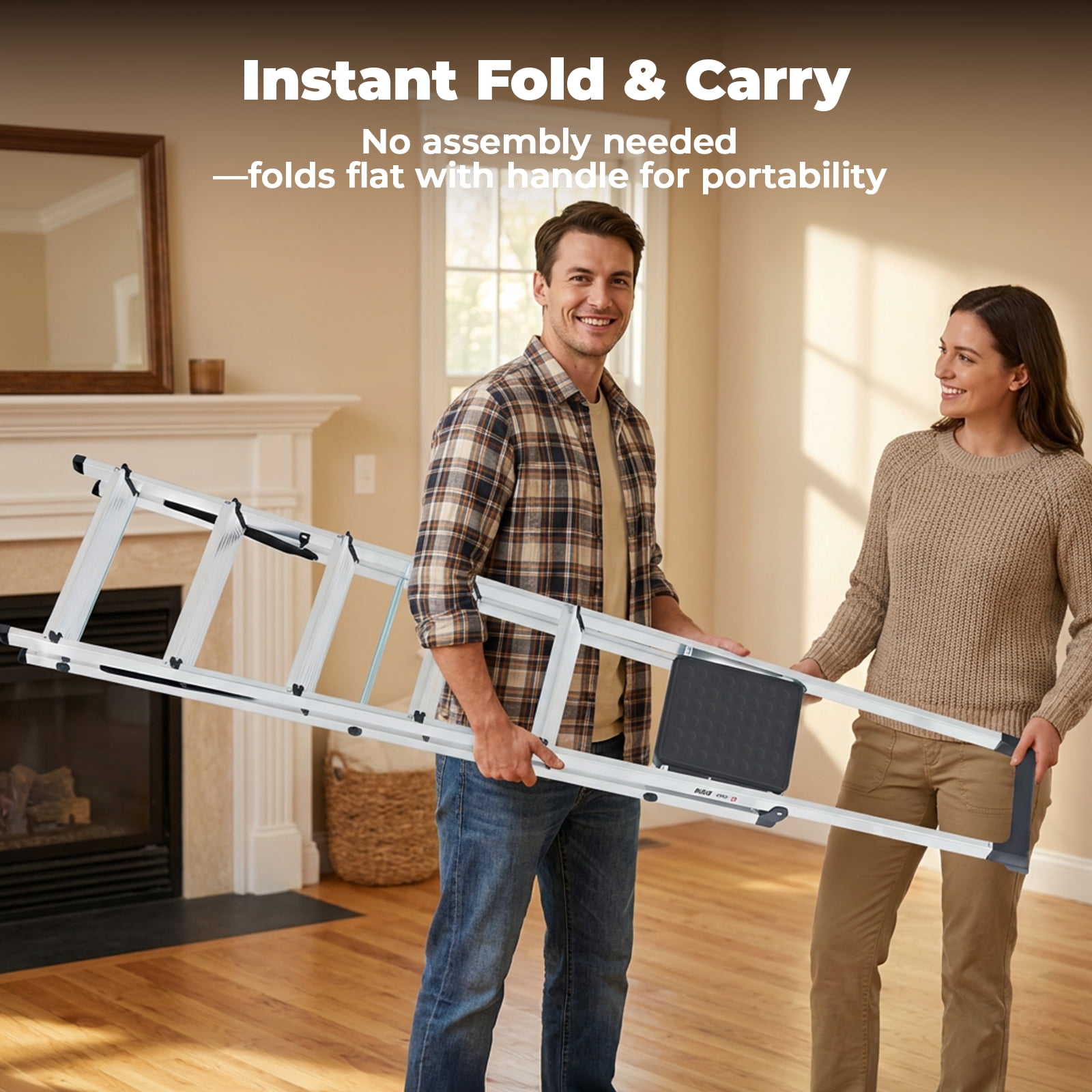 Alvantor 6-Step Folding Aluminum Ladder, 330 lbs Capacity, Lightweight with Anti-Slip Steps & Handrail