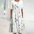 thumbnail image 2 of ibuvkizy Women Boho Floral Print DressCasual Fashion Dress for Women,Summer Round Neck Short Sleeve Midi Dress,Gifts for Women, 2 of 5