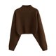 thumbnail image 1 of Jersey ZAFUL para mujer, cuello alto, corto, manga linterna, marrón, 1 of 6