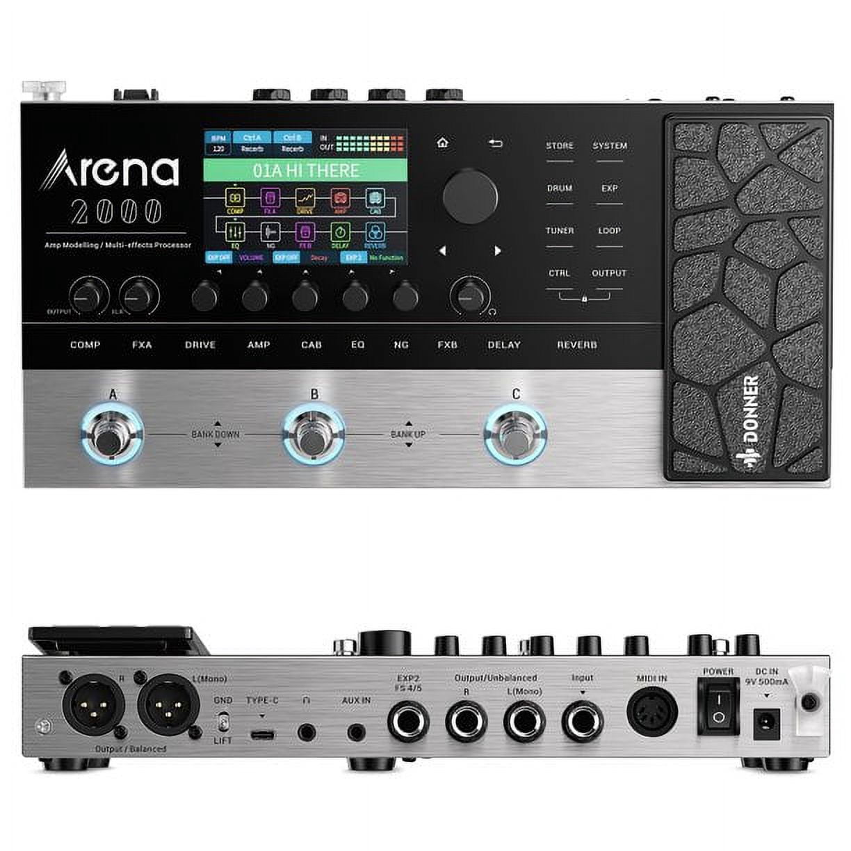 Donner Multi Effects Pedal Arena2000 Guitar Pedals with 278 Effects, 100 IRs, Looper, Drum Machine, Amp Modeling, Support XLR, Bluetooth, MIDI Support