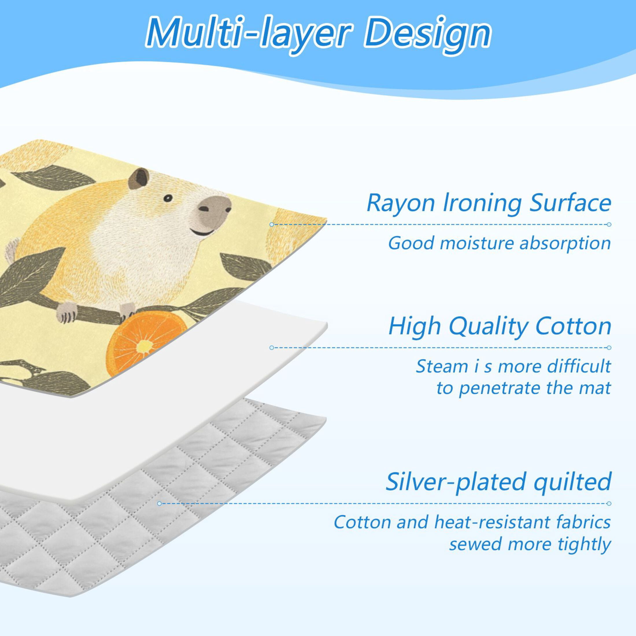 Cute Capybaras on Branches Oranges Ironing Mat Blanket Portable Travel Ironing Pad Heat Resistant Pad 47.2" x 27.6”