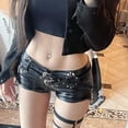 thumbnail image 3 of Women Sexy Pu Leather Shorts Vintage Gothic Black Y2K Low Waist A-line Super Shorts Nightclub Boots Pants, 3 of 6