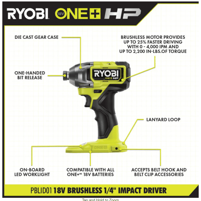 RYOBI RY18DD04 18V 2.0 Ah Battery Powered 1/2 in Drill Driver 750 in lbs 2100 RPM, 2 Piece