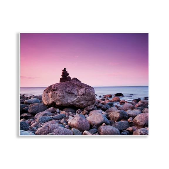 Stupell Industries Stacked Rocks on Shore Nautical & Beach Photography Unframed Art Print Wall Art, 14 x 11
