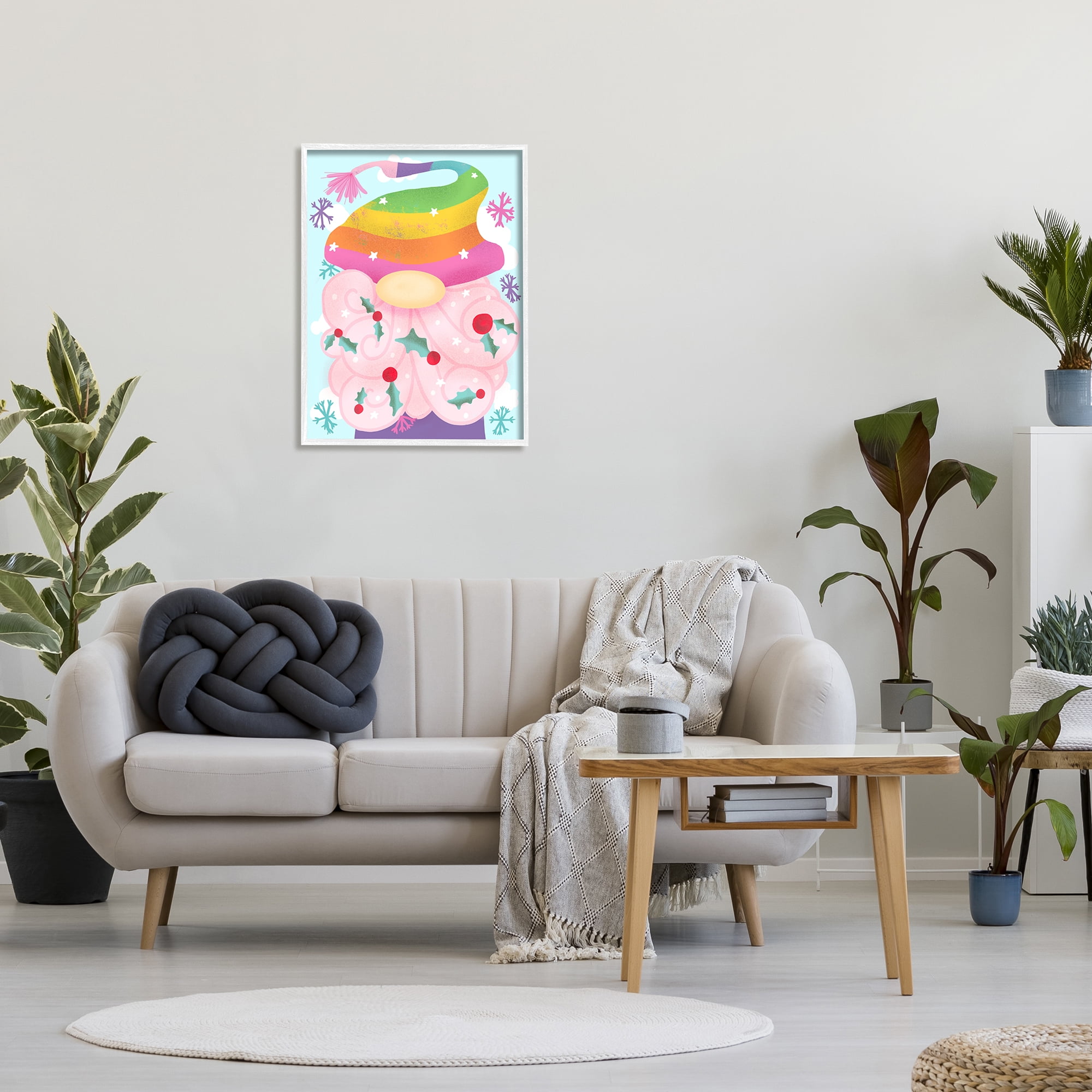 Stupell Industries Whimsical Winter Rainbow Gnome Red Holly Beard Novelty Painting White framed Art Print Wall Art, 24 x 30, Design by Daphne Polselli