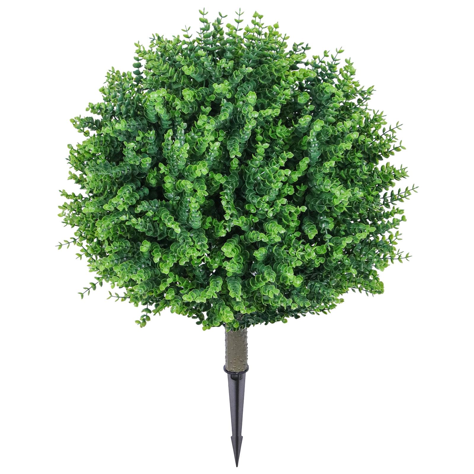 24" Artificial Topiary Ball Trees, Outdoor Artificial Shrubs Faux Bushes UV Resistance Greenery Fake Plants Tree with Ground Spike for Garden Porch Patio Indoor Decoration (2 Pack)