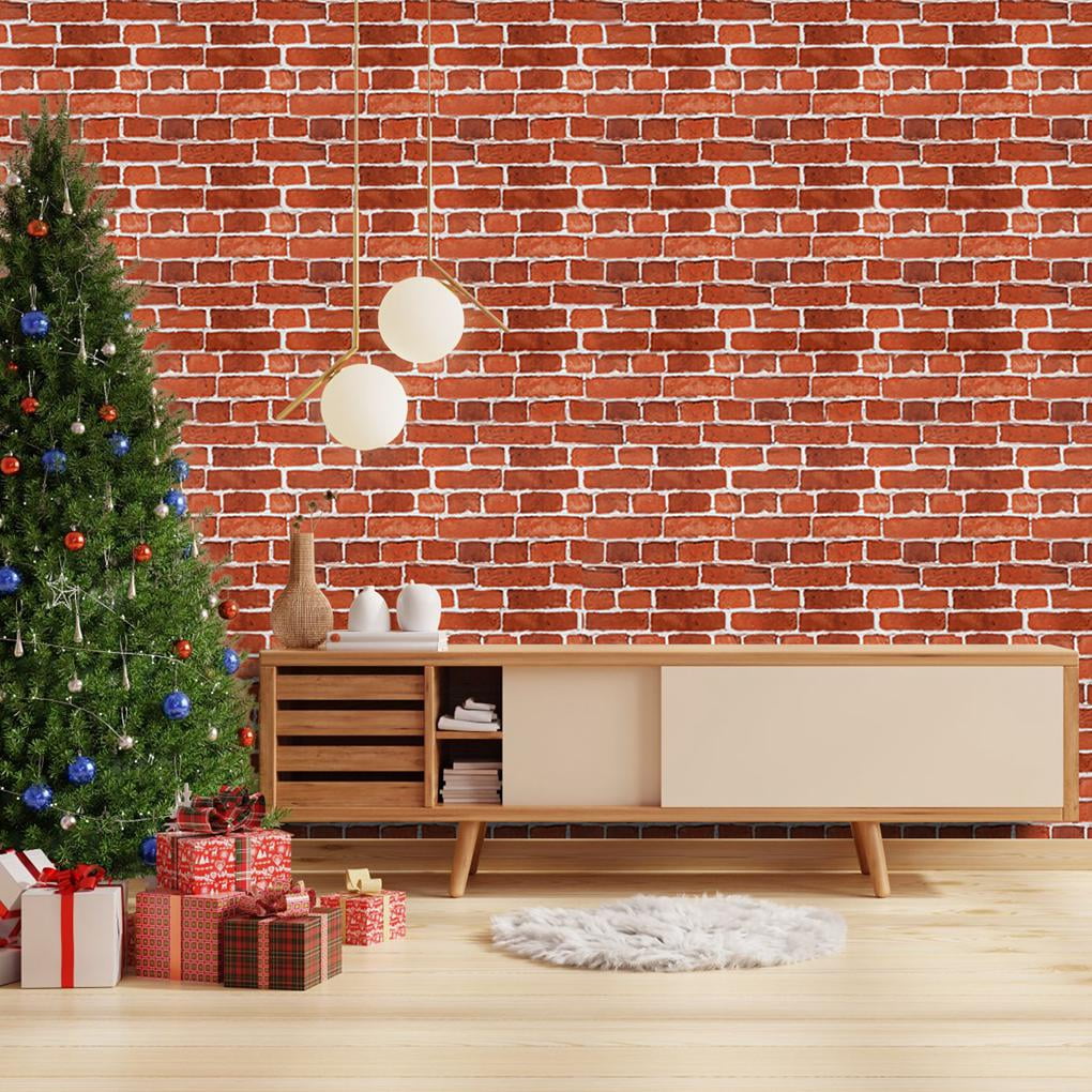 Arthome Peel and Stick Brick Wallpaper 17''x120'' Self Adhesive Contact Paper Waterproof Vinyl Film Wall Paper for Room,Fireplace,Stair and Christmas Holiday Decoration(Red)
