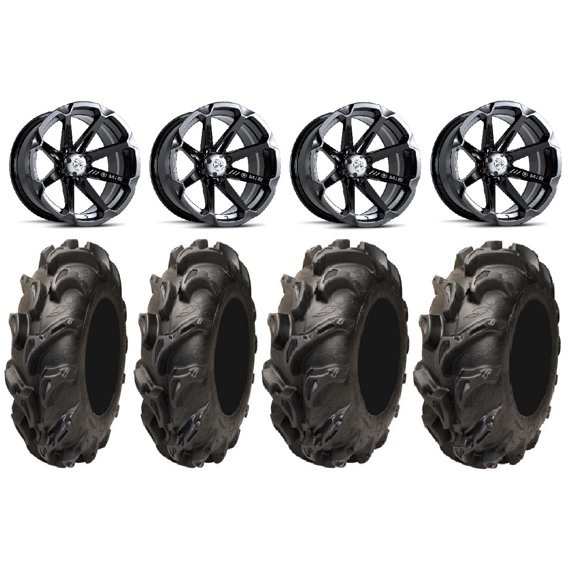 MSA Black Diesel 14" UTV Wheels 28" Mega Mayhem Tires Can-Am Maverick X3 / Honda Pioneer 1000 / Talon