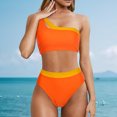 thumbnail image 2 of WREESH Womens Two Piece Swimsuit One Shoulder Bathing Suits High Waisted Bikini One Shoulder Panel High Waist Split Bikini Swimwear Orange, 2 of 4