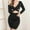 Black, variant on Bodycon Dress, Long Sleeve V Neck Hollow Out Dress for Women, Solid Color Milk Silk Polyester, Figure Flattering Casual and Date Night Dress