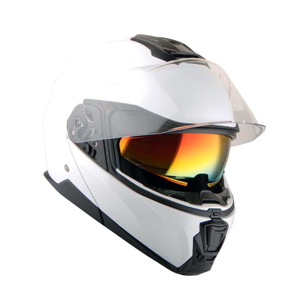 Martian Motorcycle Modular Full Face Helmet Flip up Dual Visor Sun Shield: HG362 Glossy White