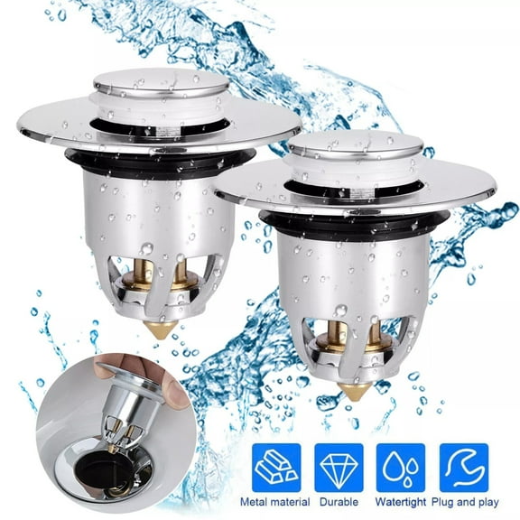 Sink Drain Plug Set, 2 Pack Universal Stopper and Strainer for Bathroom or Kitchen, Hair Catcher with Stainless Steel Filter, Easy Install for Bathtub, Vanity Basin, and Utility Sink