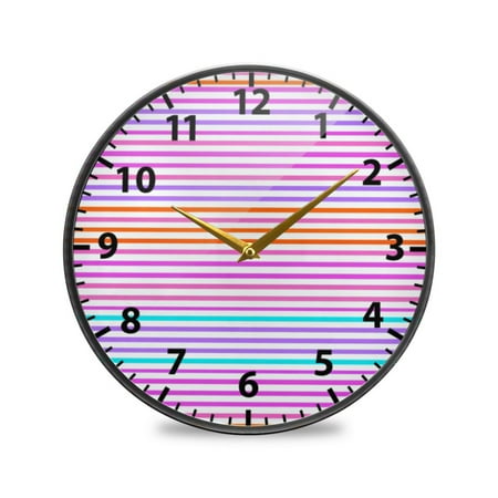 Colorful Horizontal Stripes Pattern Wall Clock Modern Decor Acrylic Clock Golden Hands 9.5in
