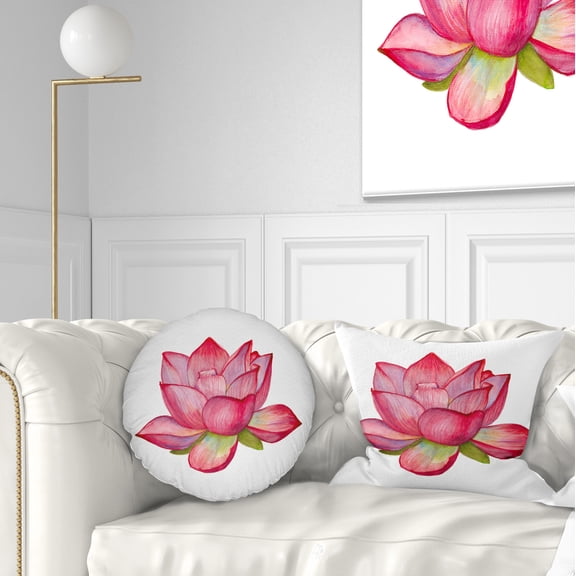 Designart Pink Lotus Watercolor Illustration - Flower Throw Pillow - 12x20