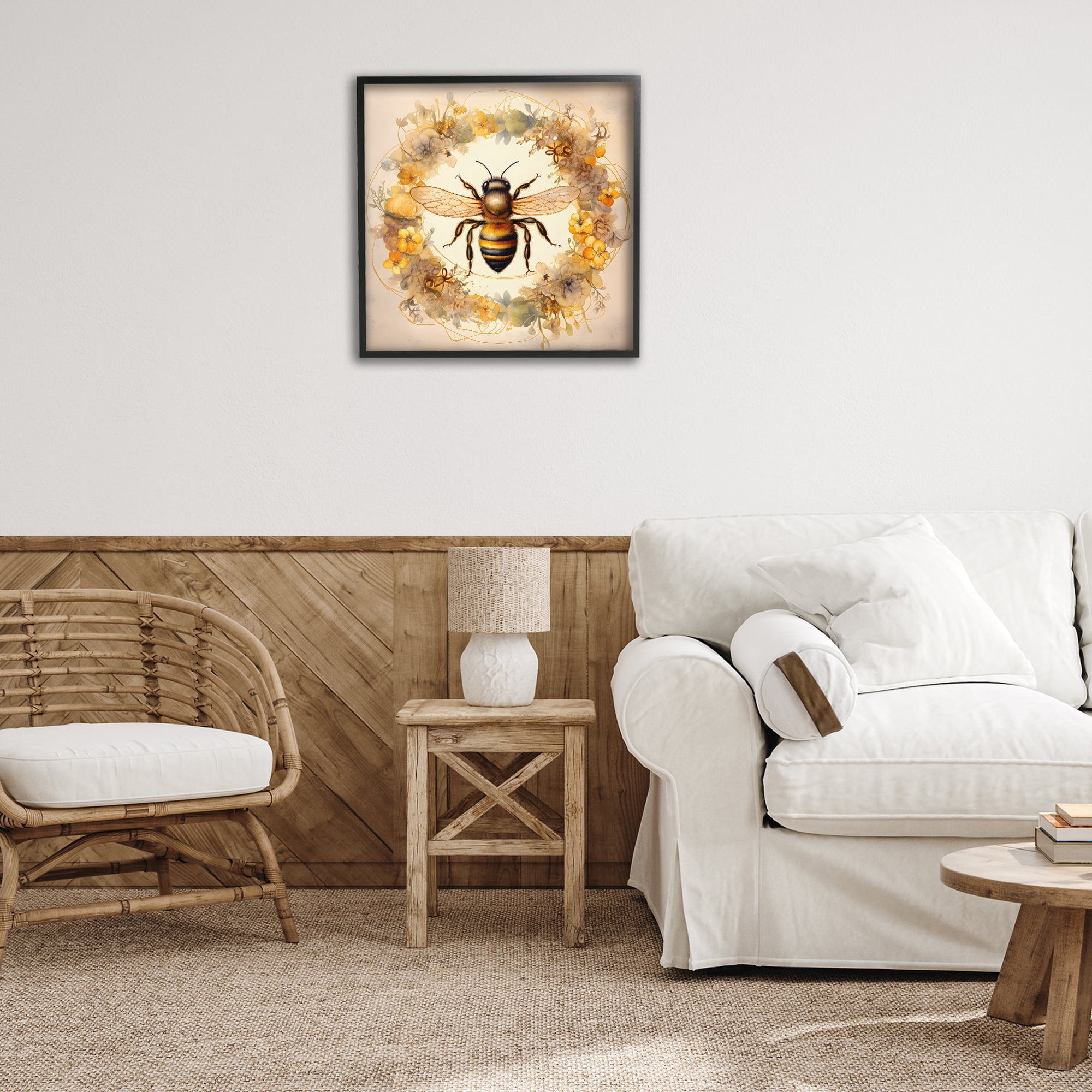 Stupell Industries Country Bee Wreath Animals & Insects Painting Black Framed Art Print Wall Art, 24 x 24