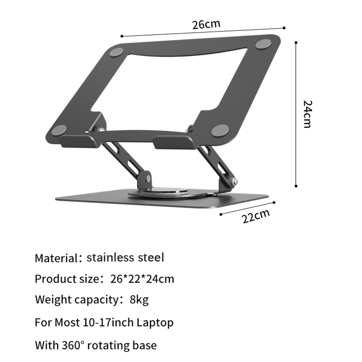 Laptop Stand with 360° Rotating Base, Byseng Ultra-Stable Metal Swivel Laptop Stand, Ergonomic Folding Laptop Riser Fits 10” to 17” Laptops