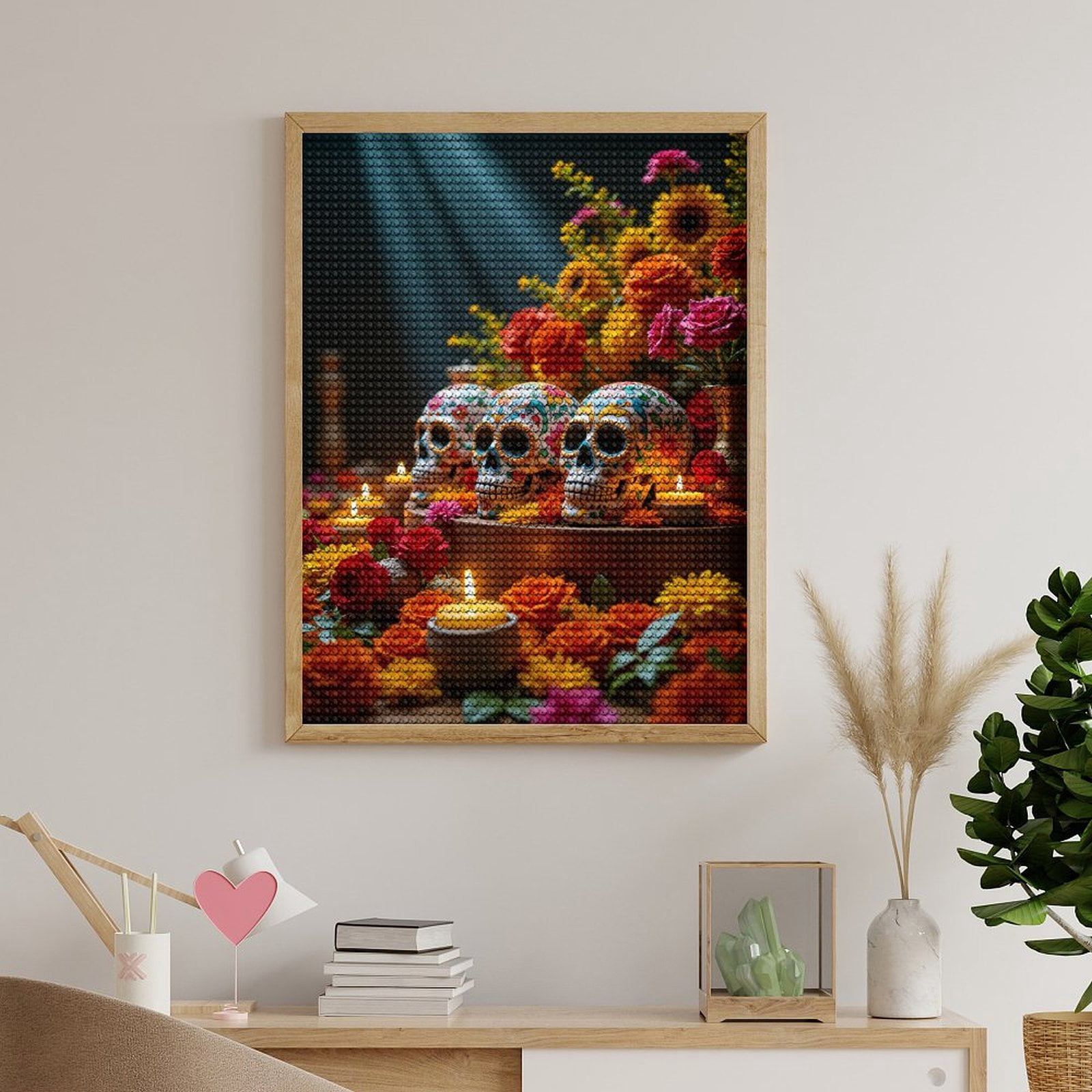 Diamond Art Kits for Adults, Ceramic Skull Floral Arrangement Candles 5D Diamond Painting Kits for Adults Beginners, DIY Full Drill Diamond Painting, Gem Art and Crafts 12x16
