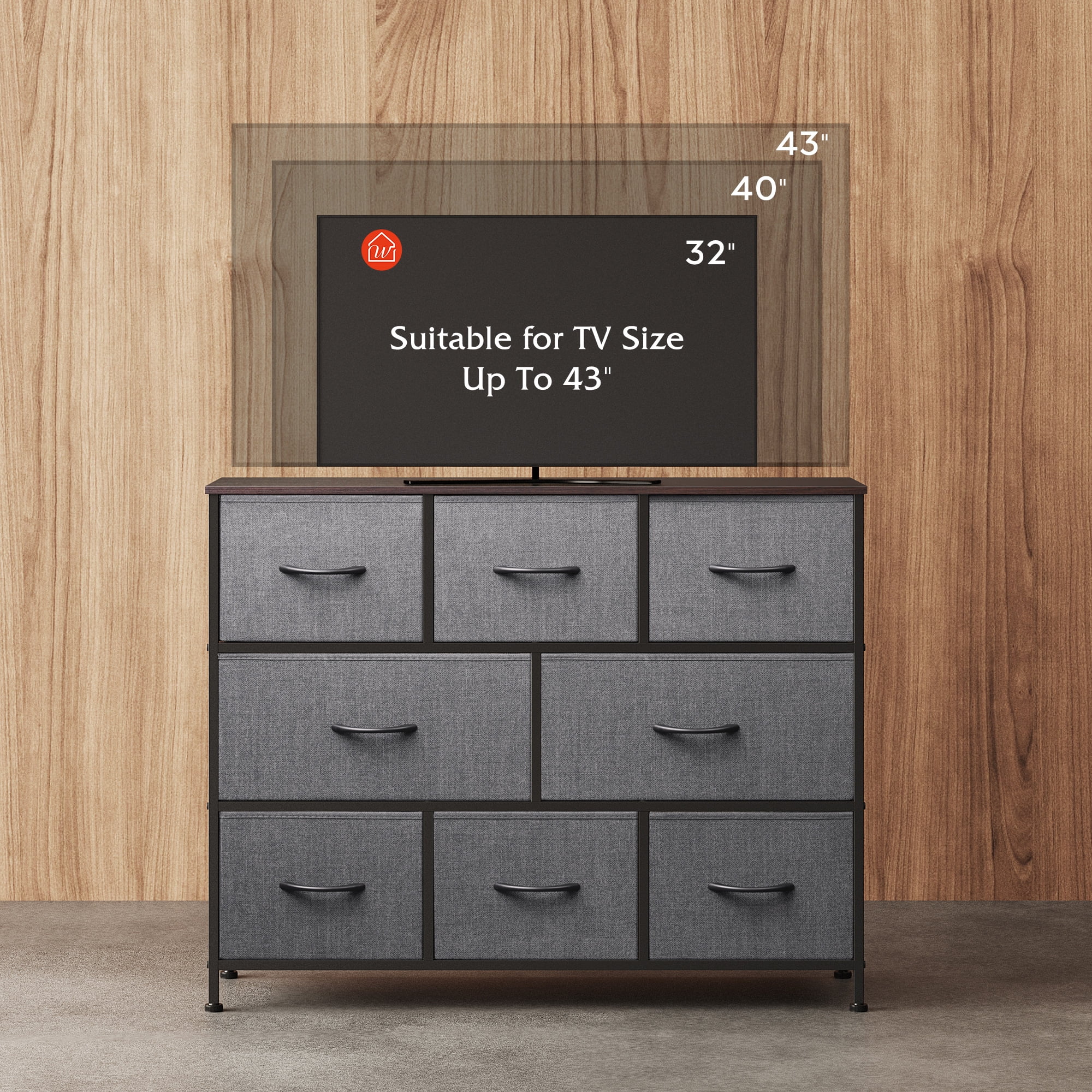 GALAXHERO 8 Drawer Dresser, Fabric Storage Unit for Bedroom, Large Drawer Chest for Entryway & Living Room, Dark Grey, 59" x 30" x 16"