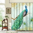 thumbnail image 2 of Peacock Shower Curtain Teal Green Peacock Feather Decorative Bath Curtain 72 x 72 Inch Polyester Fabric Waterproof Bathroom Curtain with 12 Hooks, 2 of 6