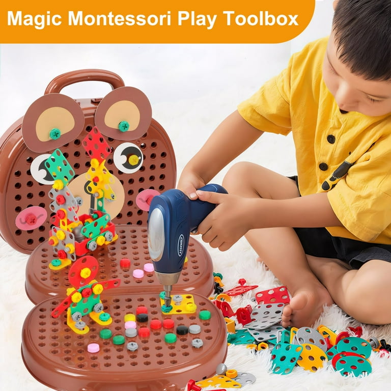 HACOCOLA Magic Montessori Play Toolbox with Kid's Drill Set for