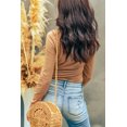thumbnail image 1 of POGLIP Women's Khaki Double Breasted Half Buttoned Long Sleeve Bodysuit, 1 of 6
