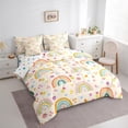 thumbnail image 3 of Manfei Cartoon Rainbow Bedding Comforter Set 7 Pieces for Girls, Colorful Blossoms Queen Bedding Sets, Kawaii Light Yellow Queen Sheet Sets, Microfiber Bedroom Decor, 3 of 8