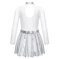 thumbnail image 2 of IEFIEL Kids Girls Figure Ice Skating Dress Halter Long Sleeve Jazz Modern Dance Leotard Dress Dancewear A Silver 14, 2 of 5